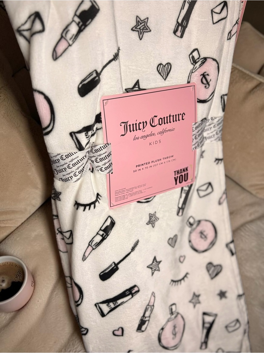 Juicy Couture White & Pink 💄💕☕️Plush Throw Blanket
